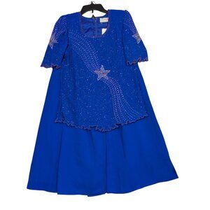 Creative Touch Vintage Blue Beaded Blouse & Skirt Set Shooting Star NOS Tags